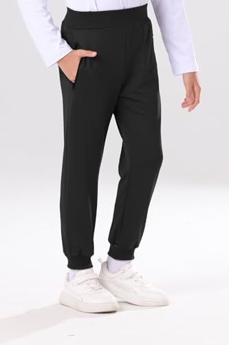 BINPAW 3 Pack Boy's Pull On Sweatpants Active Jogger Pants with Zipper Pocket Athletic Pants for Kids, Black/Dark Gray/Gray, 15-16 Years = Tag 1704