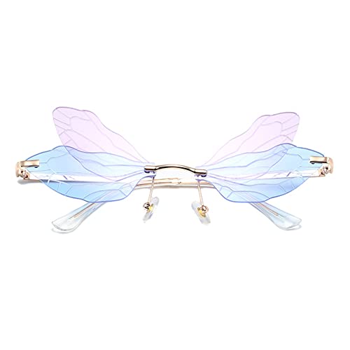 Image of Dragonfly Rimless Sunglasses Wing Shaped Butterfly Fairy Shades Glasses Fashion Party Sunglasses for Women Men