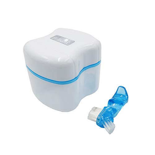 Fullicon Retainer Denture Bath Dental Cleaner Box Case False Teeth Storage Appliance Cleaning Soaking Case with Strainer Lid