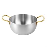 Mehrzweck-Edelstahl-Kochtopf mit Griffen für Ramen, Nudeln, Suppe und Nudeln, flacher Boden sorgt für gleichmäßige Hitze auf Gasherden (20 cm)