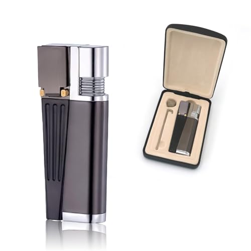 Tcairzl Foldable Lighter Multi-Purpose 2 in 1 Slant Jet Soft Flame Open Lighter Refillable Metal Torch Lighter with Accessories, Heavy-Duty Gift Box for Men Women Camping Kitchen (Without Gas) (1)
