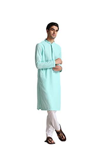 Image of Manyavar Men's Cotton Blend Self-Design Kurta Pyjama Set (2pcs)