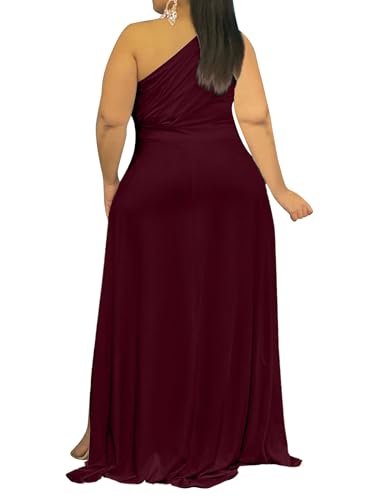 Image of Ekaliy Women's Plus Size One Shoulder Dress Elegant High Low Irregular Hem Flowy Party Cocktail Maxi Dress