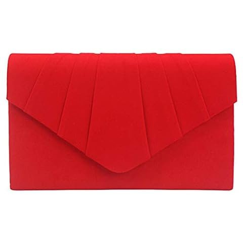 ZIUMUDY Elegant Velvet Envelope Pleated Clutch Bags Wedding Evening Shoulder Chain Handbags, Red, One Size Cover