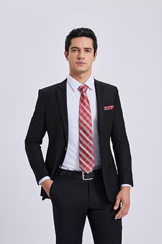 Image of HISDERN Ties for Men Formal Business Plaid Checked Mens Ties and Pocket Square Set Classic Wedding Necktie Handkerchief