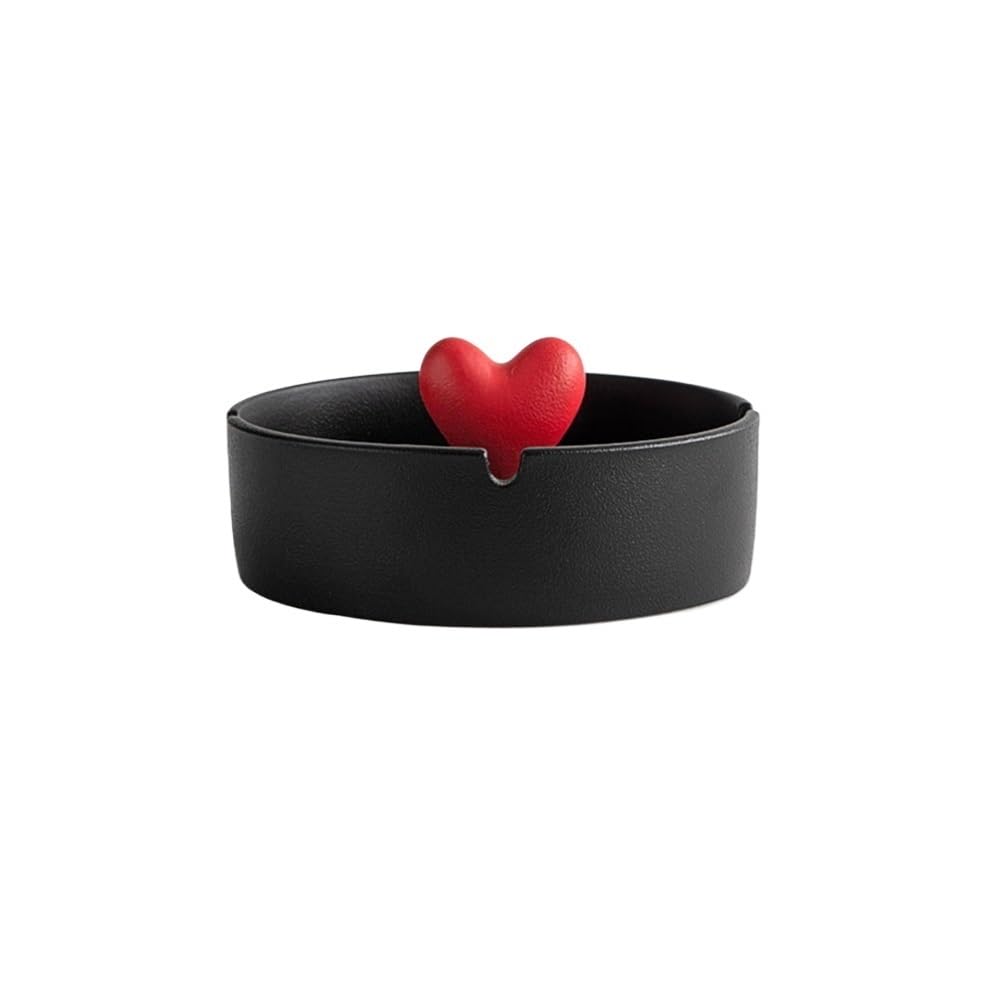 Indoor Decorative Ceramic Ashtray Tabletop Round for Living Room Coffee Home Office Tablee Indoor Outdoor Use for Desktop(Black)