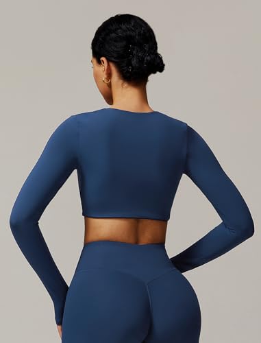Image of ABOCIW Women Square Neck Long Sleeve Workout Crop Top Low Medium Impact Athletic Yoga Gym Shirts with Built in Bra(ONLY TOP)