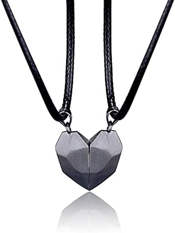 Magnetic Necklaces,Gifts for Girlfriend Boyfriend Heart Crystal Necklaces, Couple Necklace Lovers Heart Pendant Necklace for Women Men, Friendship Necklace, 2PCS Best Friend Gift for Him Her (Black)
