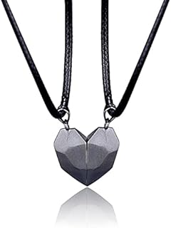 Magnetic Necklaces,Gifts for Girlfriend Boyfriend Heart Crystal Necklaces, Couple Necklace Lovers Heart Pendant Necklace for Women Men, Friendship Necklace, 2PCS Best Friend Gift for Him Her (Black)