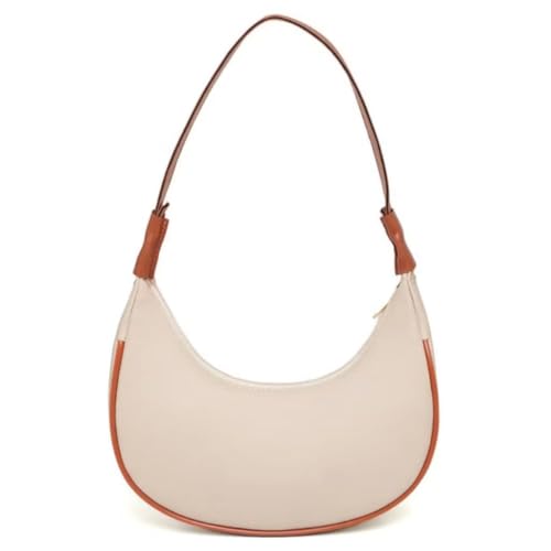Bolsa Feminina Meia Lua de Ombro Lisa Alça Transversal (Branco/Marrom Lua)