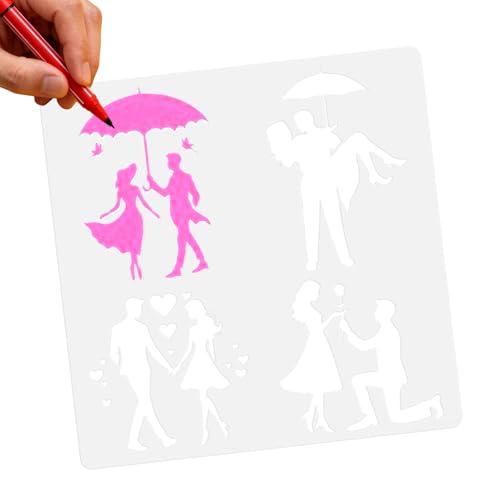 Stencil Per Artigianato Riutilizzabili - Modello per Disegno di Coppia | Stencil per Pittura su Stoffa | Per Decorazione Casa Parete Legno Mobili Tessuto Piastrelle Carta Pavimento Finestra Tela Album