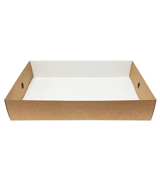 50 Bandejas de Cartón, 44,5x30,7x7,8cm, Color Kraft, Bandejas de Papel, Reciclable, Apto para Congelador, Take Away, Pastelería, Catering