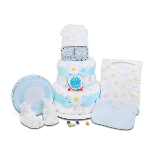 Product Image of the Blue Two-Tier Diaper Cake