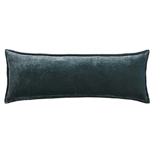 HiEnd Accents Stella Faux Silk Velvet Lumbar Pillow, 14x42 inch, Storm Blue, Romantic Western Modern Traditional Style Luxury Bedding, Decorative Throw Pillow