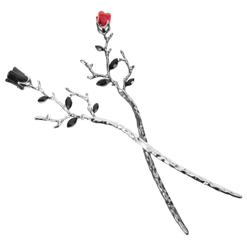 CRILSTYLEO Palillos para El Cabello Rosas 2 Piezas Horquilla para El Cabello con Flores Soporte para El Cabello Palillo para El Cabello Retro Horquilla para El Cabello para Mujer
