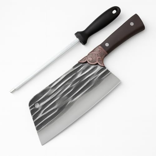 Image of Machado Forging Serbian Chef Knife Set - 12 inch Full Tang High Carbon Clad Steel Butcher Cleaver with Knife Sharpener - Perfect for Vegetables, Fish, Meat - Ideal for Kitchen, Hotel, Restaurant