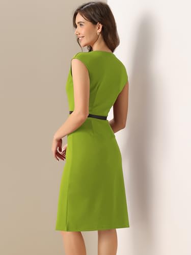 Image of Allegra K Business Dress for Women's Work Elegant 2026 Cap Sleeve Belted Office Sheath Dresses