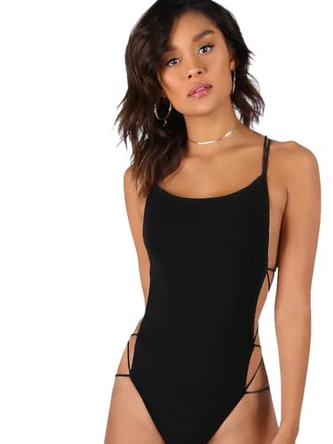 Verdusa Women's Sleeveless Scoop Neck Strappy Backless Bodysuit Black XS