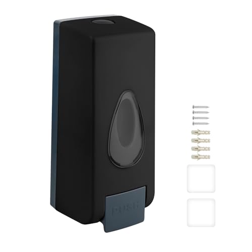 360ml Dispensador de Jabón de Pared, Manual Monocabezal ABS, Gel de Ducha, Champú, para Baño Cocina Hotel Oficina, sin Perforación o con Tornillos Negro