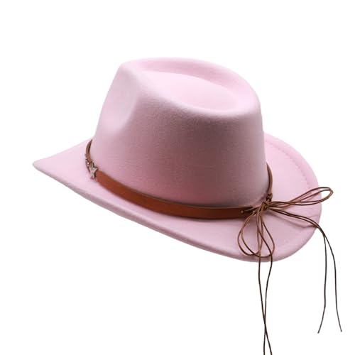 Kids Cowboy Hat for Girls Western Cowgirl Hat with Buckle Belt Pink Wide Brim Fedora Hat3