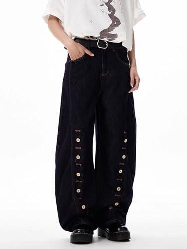 Men's Loose Fit Casual Denim Jeans Wide Leg Straight Long Pants4