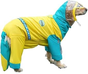 Sdvieuk ゴールデンレトリバー大型犬レインコート中大型犬四本足防水オールインクルーシブ雨天服ラブラドールペットポンチョ (黄緑,5XL)