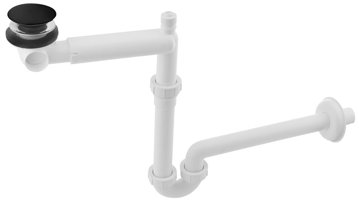 Bruckner URBINO Raumspar-Waschtisch-Siphon mit klick-klack, 5/4", Ablauf 32mm, schwarz matt