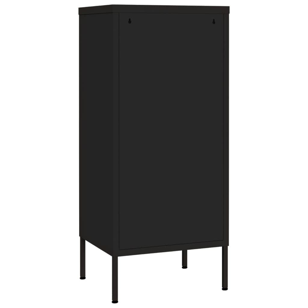 Szafka magazynowa czarna, 42,5 x 35 x 101,5 cm, wytrzymała stal, 2 wkładane półki, do spiżarni, kuchni, biura, wszechstronne przechowywanie, meble metalowe