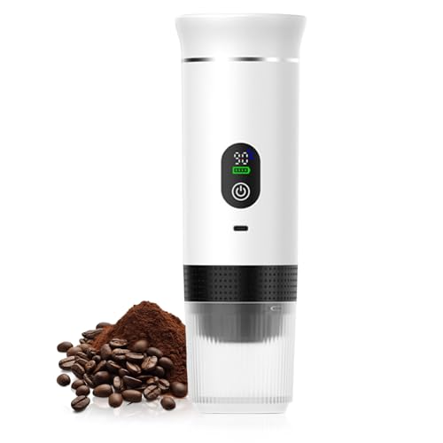 Jenmayt Cafetera Espresso Portátil,3 en 1 Mini Cafetera,Compatible con Cápsulas y Café Molido,20bar,12V,Máquina de Café Eléctrica,con Pantalla LCD,para camping, viajes, oficina