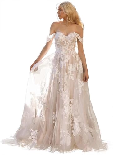 Rxvdhoa Women Bohemian Tulle Wedding Dresses for Bride 2026 Ivory
