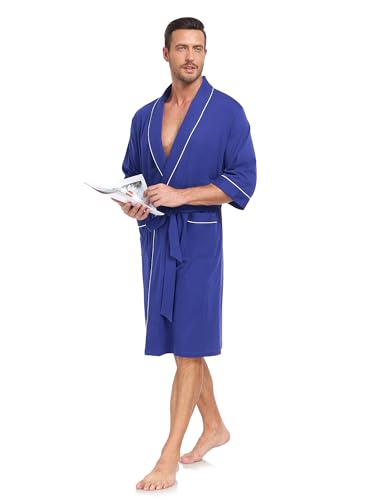 COLORFULLEAF 100% Cotton Men's Bathrobes for Summer Comfort Lightweight Breathable Short Sleeve Kimono Robe with pockets3