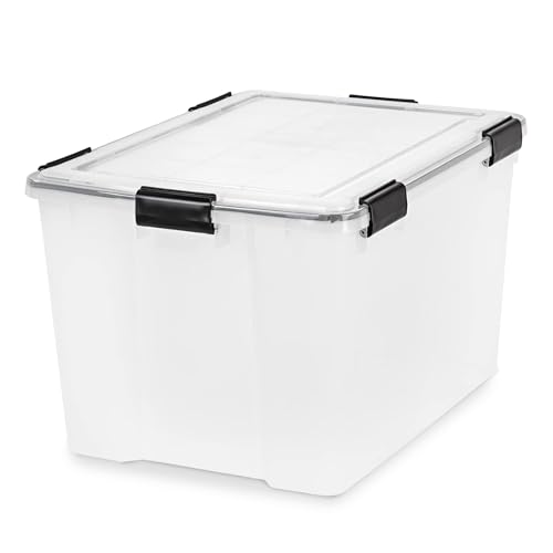 Image of IRIS USA WeatherPro 74 Qt Storage Bins with Lids, 2 Pack, BPA-Free Plastic Gasket Box with Tight Latch and Seal, Stackable Nestable Tote Tub - Clear /Black