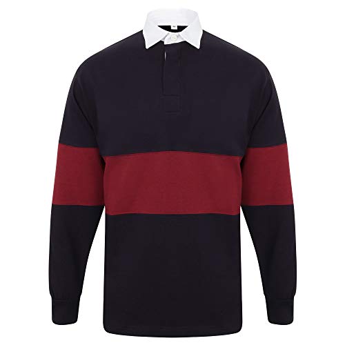 Image of Front Row Adults Unisex Panelled Tag Free Rugby Shirt Navy/Burgundy XXL