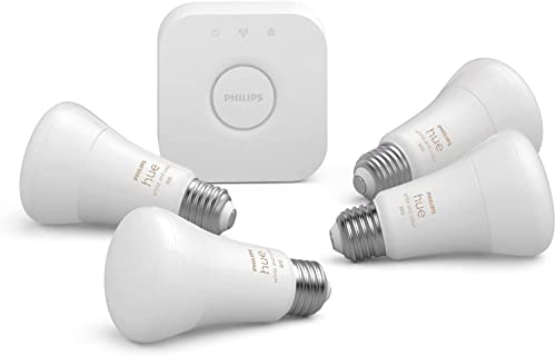 Philips Hue A19 LED Smart Bulb Starter Kit, 4 A19 Bulbs, 1 Hue Hu...