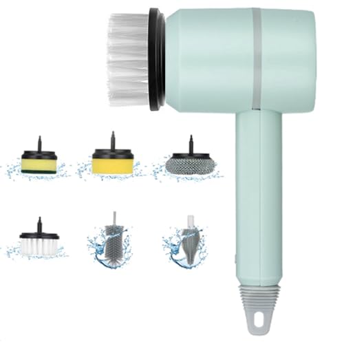 Image of Electric Spin Scrubber, Power Scrubber, Electric Scrubber with 6 Replaceable Cleaning Brush Heads, Electric Cleaning Brush, Handheld Spin Scrubber for Bathroom /Sink /Window /Stove (Green)
