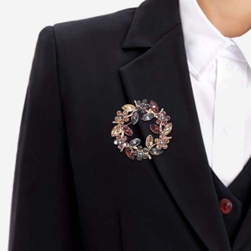 Image of Flower Brooches for Women, Elegant Wreath Brooch, Rhinestone Hair Clips, Vintage Crystal Flower Lapel Pin for Women Girls Coats, Wedding, Shawls, Parties, Proms, Valentine's Day