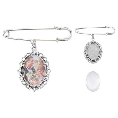 SUPERFINDINGS Juego de 2 piezas para hacer colgantes de fotos para ramos de boda, broches de novia, alfileres plateados, ramos de boda, marcos de fotos, amuletos con colgantes de hadas para decoración
