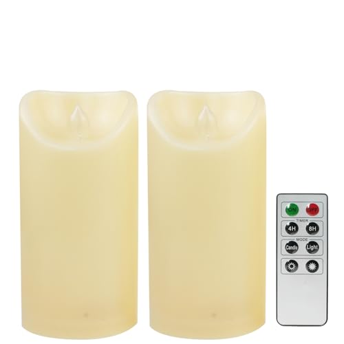 Image of CANDLE CHOICE Outdoor Battery Operated Flameless Candles with Remote Timer Waterproof Flickering Plastic Electric LED Pillar Lights for Lantern Patio Garden Wedding Party Decorations 3x6 Inches 2 Pack