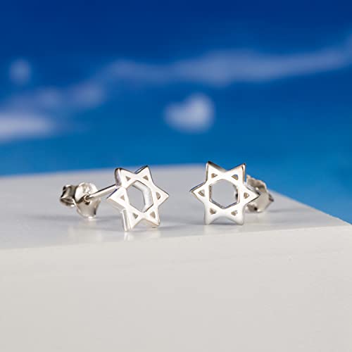 925 Sterling Silver Star of David Stud Earrings, Nickle-Free Hypoallergenic for Sensitive Skin, Rhodium Ocean Tropical Jewish Jewelry, Gift Box Included2