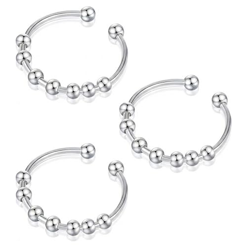 YOGAZEN 3 Stück Anxiety Ring Silber, Anti Stress, Shade Anxiety Ring, Edelstahl Angst, Stressring Ringe, für Panikattacken Daumenring,Finger Stimmungsring, Frauen (Silber)