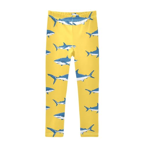 Sharks Swimming Girls' Leggings Toddler Doodles Yellow Kids Yoga Pants Dance Active Tights 4T