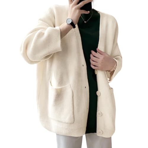 [Bidason] ニット カーディガン レディース Vネック トップス アウター 長袖 寒さ対策 前開きボタン ポケット 柔か 暖かい 羽織 伸縮性 ゆる感 ミディアム丈 普段着 通勤 通学 秋 冬 春のサムネイル