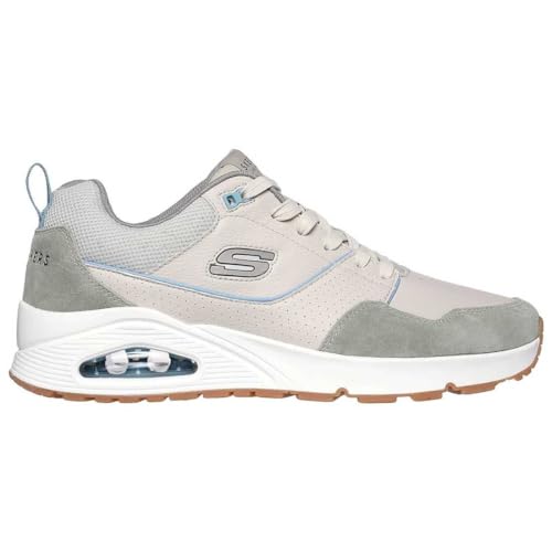 SKECHERS - UNO - RETRO ONE para: HOMBRE color: Natural Leather And Suede / Duraleather / Mesh / Light Blue Trim talla: 40
