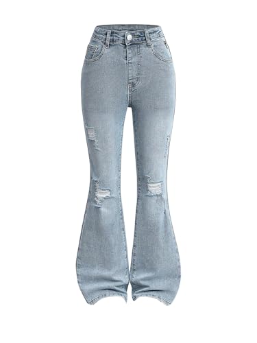 Girl's Bow Flared Jeans Y2k Denim Pants Bell Bottom Stretchy Jeans Trousers with Pocket