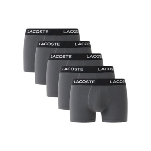 Lacoste Men's Cotton Stretch Essentials Trunks, 5-Pack, Shadow Grey, Medium