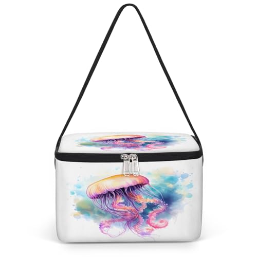 GzLeyigou Sea Jellyfish Lunch Bags for Women Men 9 Cans, Hot & Cold Food Delivery Bag Insulated Grocery Bag Insulated Lunch Box Watercolor Jellyfish Cooler Bag for Office Work Picnic Beach