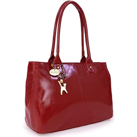 Catwalk Collection - Kensington - Bolso de Hombro Estilo Shopper - Cuero Vintage - Rojo Cover