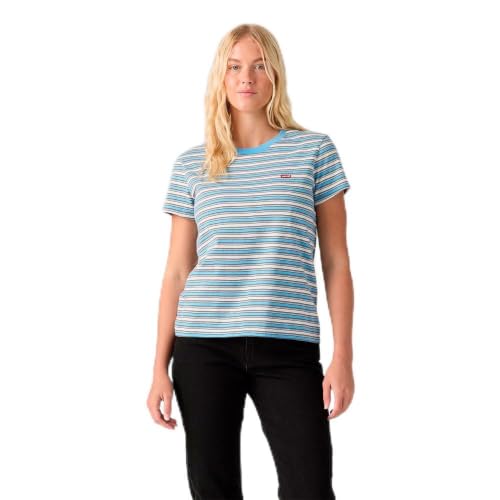 Levi's Maglietta da Donna The Perfect Tee con Logo a Righe, Pesci Stripe Alaskan Blue, XS