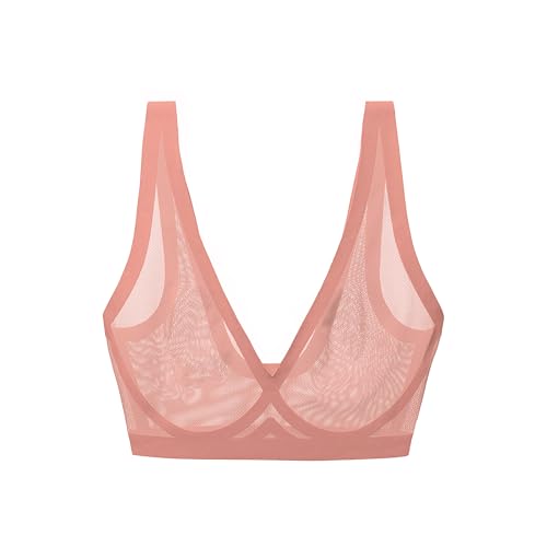 Image of EBY Sheer Mesh Bralette for Women Seamless Wireless Bra with Support - Without Metal Wire