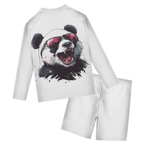 Cute Panda Sunglass White Toddler Swimsuit Boy 3T Long Sleeve Bathing Suits Sunsuit with Swim Trunks, 2 Piece2